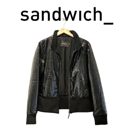 NWOT Sandwich Wet look Bomber Jacket Biker Moto Jacket vinyl look Mobwife Jacket - Picture 2 of 16